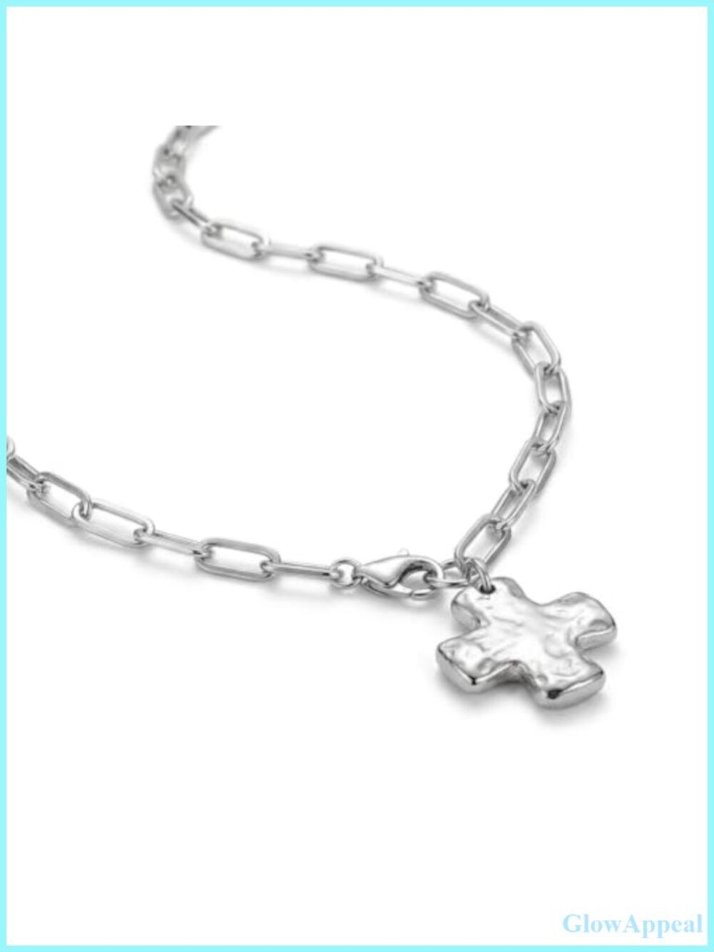 Silver Plated Cross Pendant Necklace Paperclip Link 17.72in